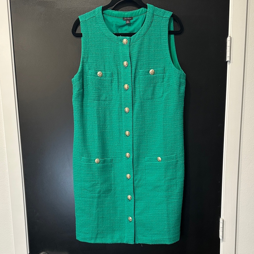 Green Sleeveless Dress with Gold Buttons